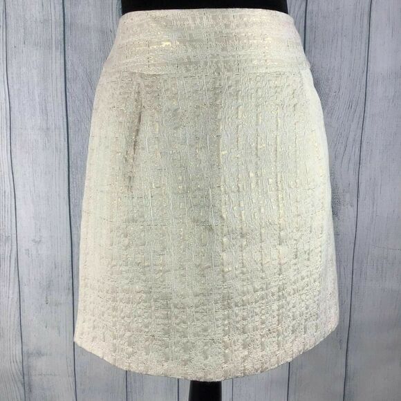 Merona Skirt Women's Size 10 Metallic Gold Back Zipper A-Line Mini Peated Pencil - Picture 1 of 8